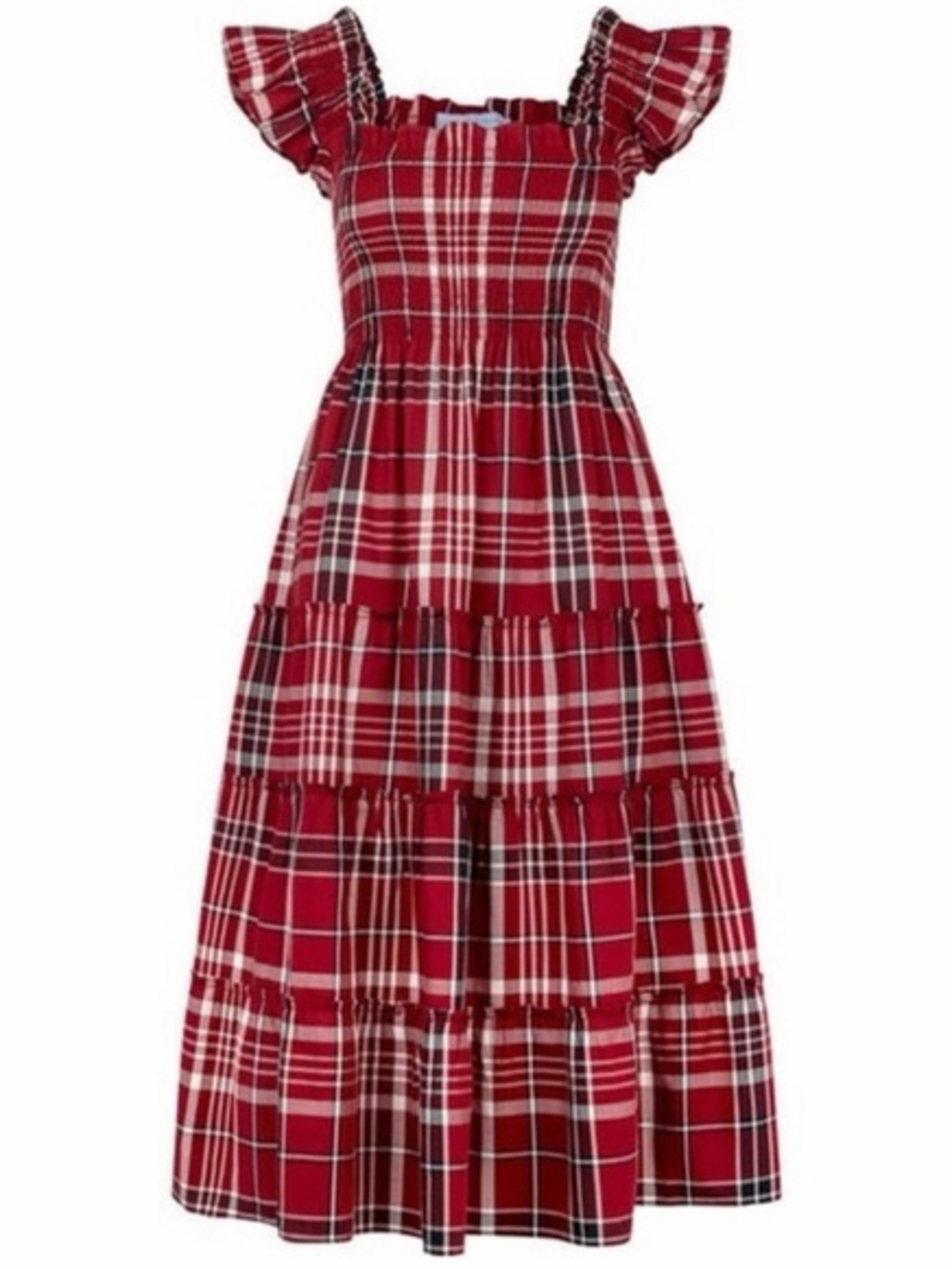 Hill House Home Tartan Red Plaid Tiered Maxi with Ruffle Sleeves
